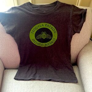 Women’s Sz M PATRON tequila Charcoal Gray Tee Shirt